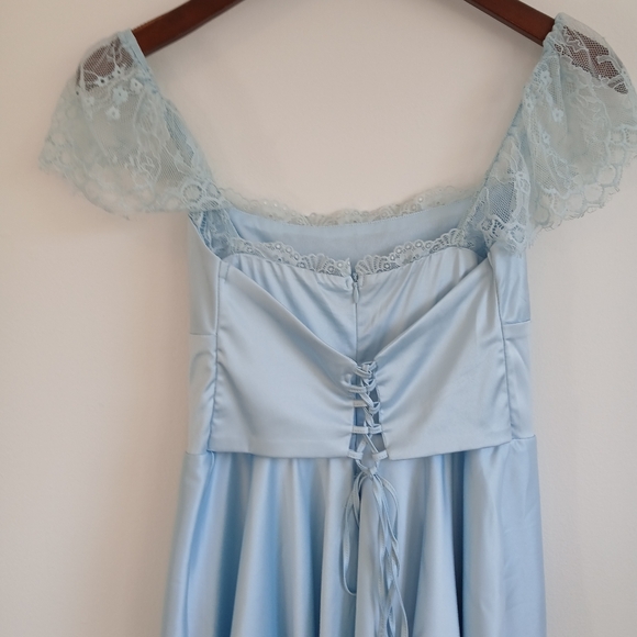 😇NWT -Marthea- Lace - Square Neck - Baby Blue Mini Dress-Size small🩵 - Picture 10 of 12